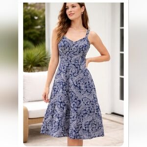 LOFT Petite 4 Navy Paisley Sundress Button Front Strappy Summer Dress NWT
